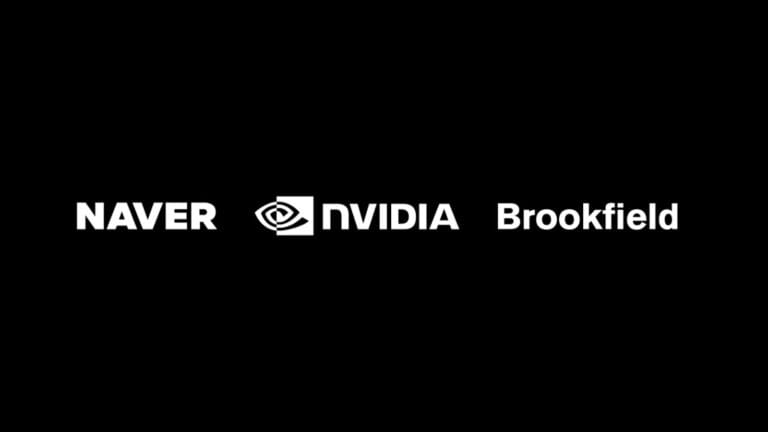 NAVER、英伟达与 Brookfield 合作扩大韩国 AI 算力工厂的发布会现场示意