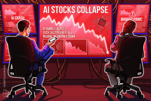 AI主题对冲基金与比特币矿企股价同向下跌的抽象插图