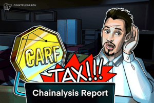 Chainalysis 报告数据可视化图表：链上潜在应税加密活动 4570 亿美元区域分布与 CARF 14% 覆盖比例
