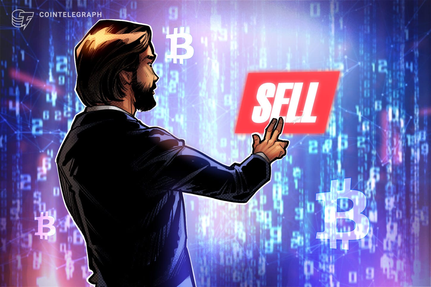 Sequans 公司标识与比特币符号叠加在财务图表上,背景为下跌的 K 线,对应公司清仓与 BTC 跌破 8.4 万美元的主题