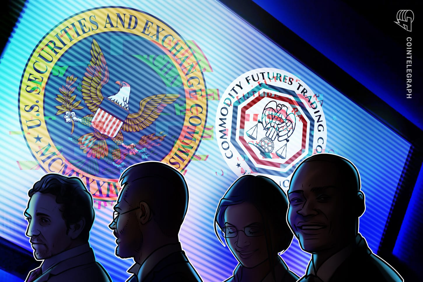 SEC 与 CFTC 监管背景示意图,配合加密资产监管文件与 Howey 测试元素