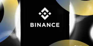 Binance 总部大楼外观与美元纸币叠加,暗示合规与制裁调查主题