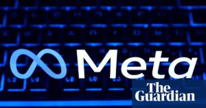 蓝色屏幕上的Meta标志，映射Meta以股权融资支持AI基础设施扩张及科技股资本结构分化