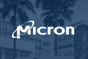 Micron logo on a dark background, representing the memory chip sector under pressure from Chinese competitors